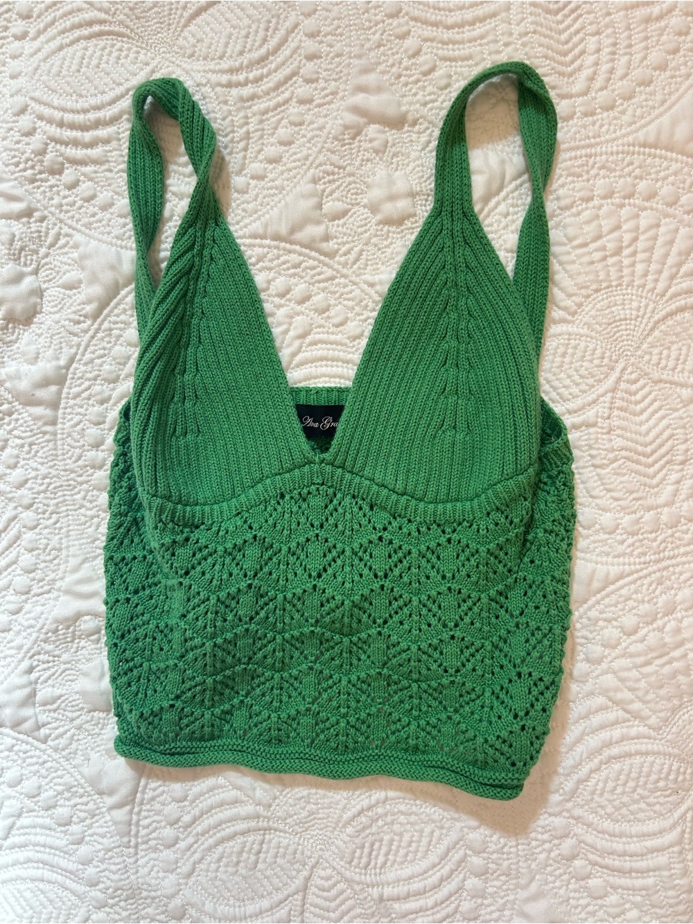 Anna Grace Emerald Green Knit Lace-Panel Camisole